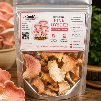 pink oyster dehydrated product label